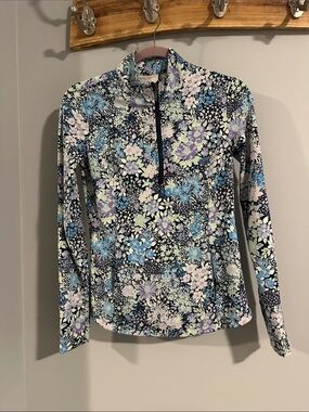 Laura Ashley Floral Quarter-Zip Long Sleeve Top